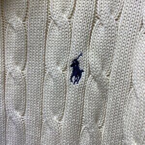 Ralph Lauren Mens Cable Knit Turtleneck Sweater Ivory Winter Warm Vintage